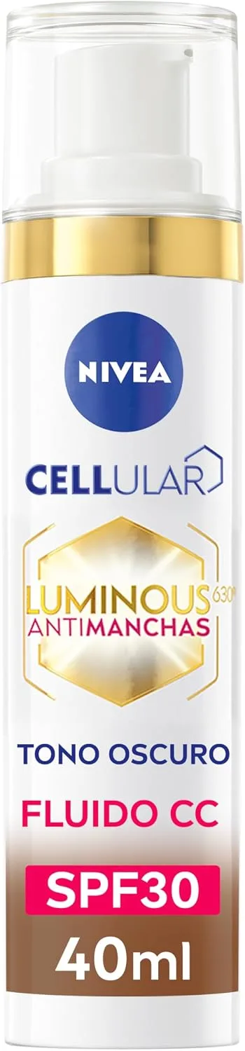 NIVEA ▫️ Cellular Luminous630 - Fluido CC Antimanchas FPS 30 3 em 1 - CC Cream de Tripla Ação - Cobre e Reduz as Manchas - Protetor Solar Facial com Cor - Todos os Tipos de Pele - Tom Escuro - 40 ml