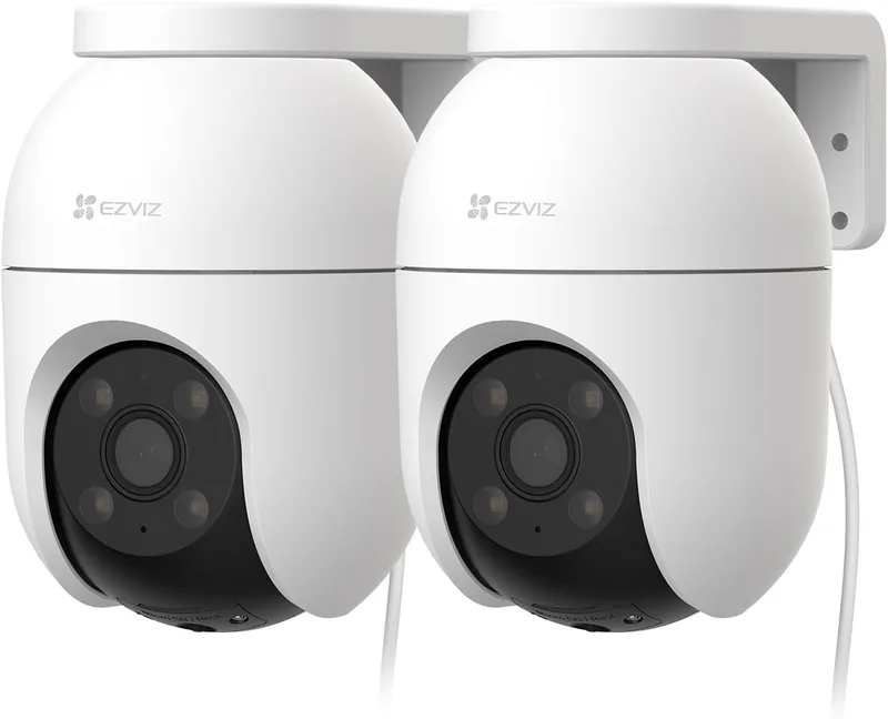 EZVIZ ▫️ 2PCS Câmara de vigilância WiFi exterior 360°, Câmara de segurança IP 1080P, Visão nocturna a cores, Deteção de pessoas AI, Rastreio automático, Áudio bidirecional, Sirene, Alexa/Google, C8c 2MP