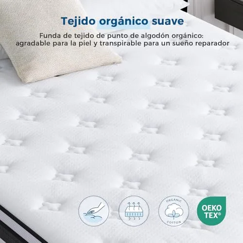 Inofia ▫️ Colchão H3/H4 de 28 cm, 7 zonas, colchão de molas ensacadas, certificado Öko-Tex, colchão de molas ensacadas com 100 noites de teste, cor preta, 90 x 200 x 28 5