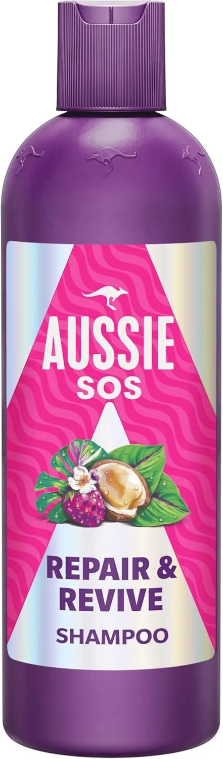 Aussie ▫️ SOS Repair & Revive Champô 300 ml. O seu cabelo seco, stressado e danificado ficará mais macio, liso e hidratado. Previne danos futuros. Vegano