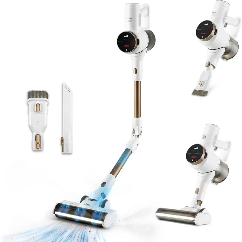 Ufesa ▫️ Z5 Digital Cordless Flex Broom Vacuum Cleaner, 300W, ecrã tátil, 40 min. de tempo de funcionamento, aspirador manual, escova multi-superfícies com luz, 3 modos, 25KPa, Acessórios para chão/carro/alcatifa/alcatifa