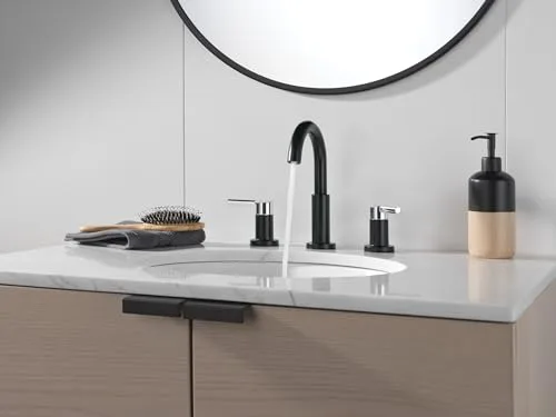 DELTA ▫️ Faucet Nicoli - Torneira de casa de banho de 3 furos, preta/cromada, torneira de lavatório, conjunto de drenagem, preto mate/cromado 35749LF-CS 2