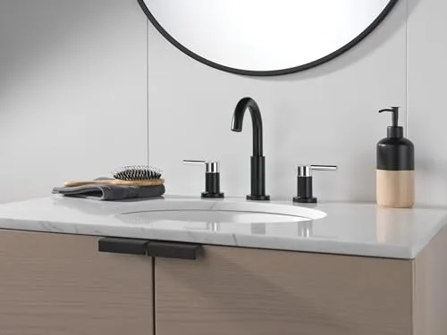 DELTA ▫️ Faucet Nicoli - Torneira de casa de banho de 3 furos, preta/cromada, torneira de lavatório, conjunto de drenagem, preto mate/cromado 35749LF-CS 6