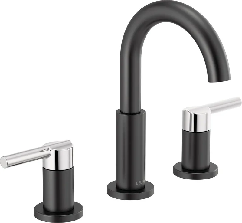 DELTA ▫️ Faucet Nicoli - Torneira de casa de banho de 3 furos, preta/cromada, torneira de lavatório, conjunto de drenagem, preto mate/cromado 35749LF-CS