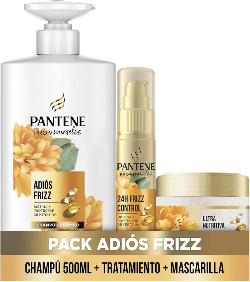 Pantene ▫️ Frizz Control com Biotina e Complexo de Queratina: Champô 500 ml + Máscara Capilar 300 ml + Sérum Capilar sem enxaguamento 70 ml