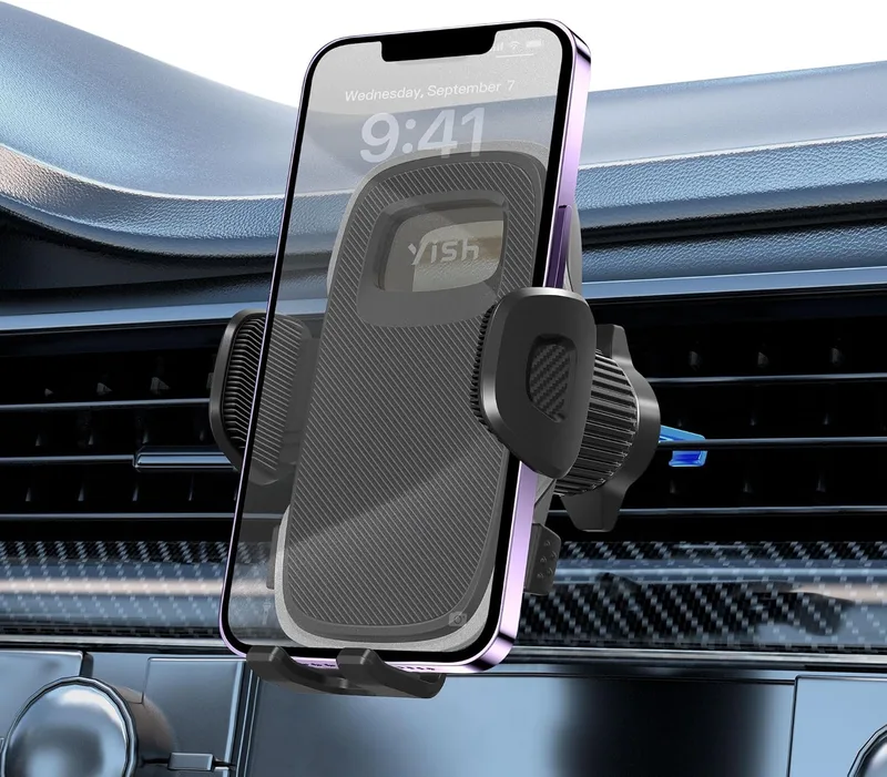 YISH ▫️ Suporte para telemóvel para carro: Suporte para telemóvel de 360°, suporte para telemóvel para carro [gancho melhorado e silicone] Compatível com iPhone, Samsung, Google, Sony e outros (preto)
