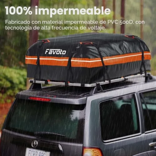 Favoto ▫️ Baú de Techo Dobrável 566 L, Saco de Techo Impermeável com Tapete Antiderrapante, Gancho para Porta, Cintas de Reforço para Automóveis, SUV com/sem porta-bagagens de viagem, Cor 2