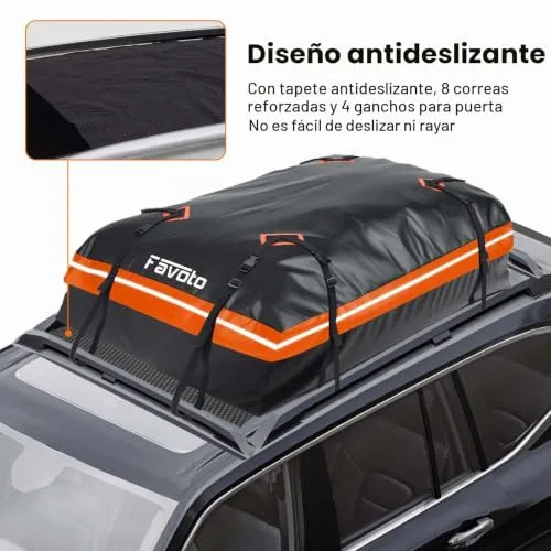 Favoto ▫️ Baú de Techo Dobrável 566 L, Saco de Techo Impermeável com Tapete Antiderrapante, Gancho para Porta, Cintas de Reforço para Automóveis, SUV com/sem porta-bagagens de viagem, Cor 4