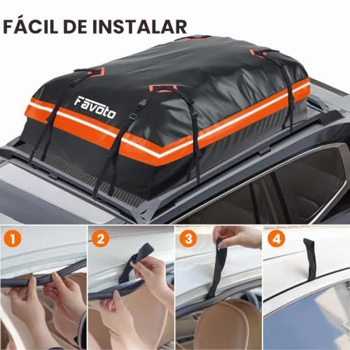 Favoto ▫️ Baú de Techo Dobrável 566 L, Saco de Techo Impermeável com Tapete Antiderrapante, Gancho para Porta, Cintas de Reforço para Automóveis, SUV com/sem porta-bagagens de viagem, Cor 5
