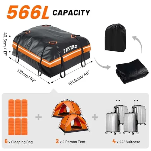 Favoto ▫️ Baú de Techo Dobrável 566 L, Saco de Techo Impermeável com Tapete Antiderrapante, Gancho para Porta, Cintas de Reforço para Automóveis, SUV com/sem porta-bagagens de viagem, Cor 7
