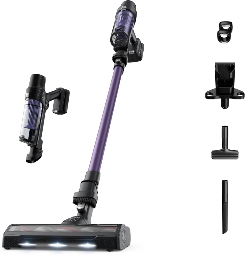 Rowenta ▫️ X-Pert 7.60 Aspirador sem fios, bateria com autonomia de 45 minutos, motor de 140 W, filtro HEPA, design ergonómico, limpeza em várias superfícies com acessórios e luz LED, cor lilás, RH6A31WO
