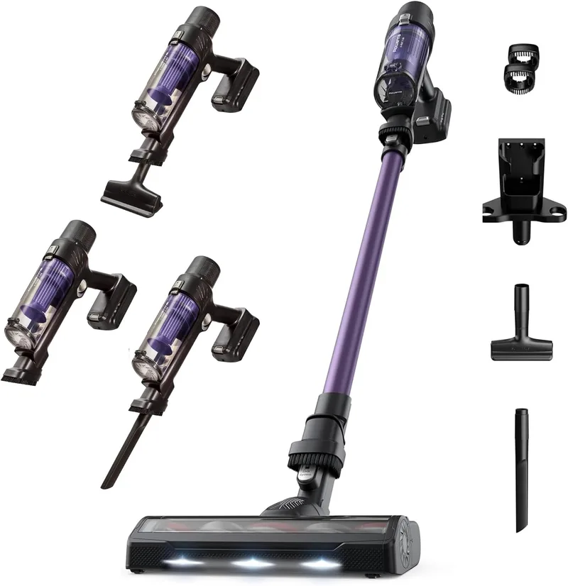 Rowenta ▫️ X-Pert 7.60, Aspirador de vassoura sem fio, Lilás | Bateria de 45 min, Motor de 140 W, Filtro HEPA, Design ergonómico, Limpeza em várias superfícies com acessórios e luz LED, RH6A31