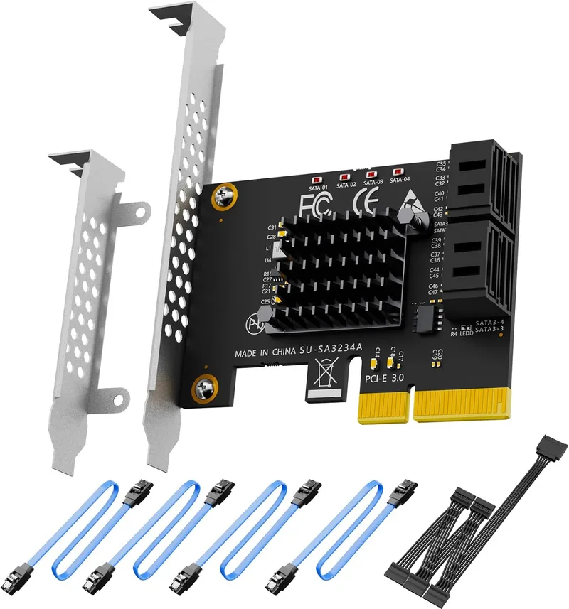GLOTRENDS ▫️ SA3234-C Placa de expansão de 4 portas PCIe X4 SATA com cabos SATA e de alimentação, compatível com Windows, Linux, Mac OS e NAS