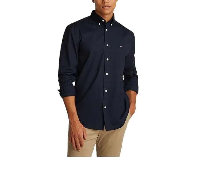 Tommy Hilfiger ▫️ Camisa para homem, Flex Poplin, imitação, cor sólida, corte regular 4
