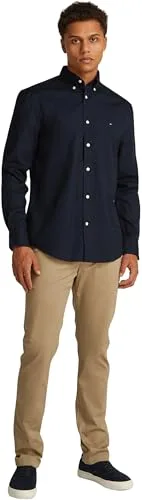 Tommy Hilfiger ▫️ Camisa para homem, Flex Poplin, imitação, cor sólida, corte regular 5