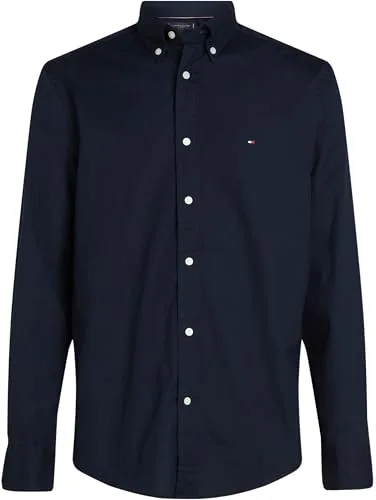 Tommy Hilfiger ▫️ Camisa para homem, Flex Poplin, imitação, cor sólida, corte regular 6