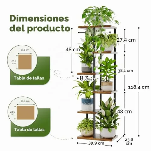 Bamworld ▫️ Suporte alto para plantas de interior com 6 níveis, prateleira de metal castanha, suporte grande para várias plantas em vasos, para pátio, jardim, canto, varanda, sala de estar 6