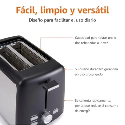 Amazon Basics ▫️ Tostadeira para 2 fatias, com 7 níveis de torragem e tabuleiro removível para migalhas, ranhuras extra largas, 800 W, preta 4
