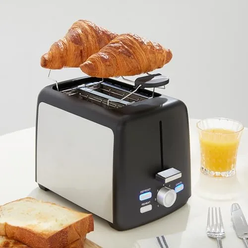 Amazon Basics ▫️ Tostadeira para 2 fatias, com 7 níveis de torragem e tabuleiro removível para migalhas, ranhuras extra largas, 800 W, preta 5