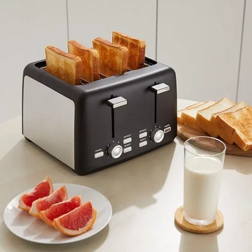Amazon Basics ▫️ Torradeira para 4 fatias, com 7 níveis de torragem e tabuleiro removível para migalhas, ranhuras extra largas, 1500 W, preta 6
