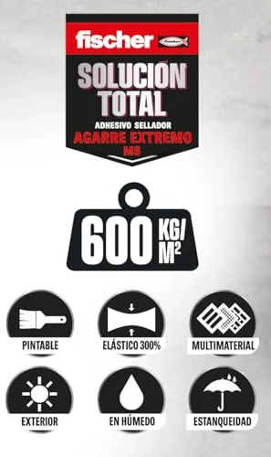 fischer ▫️ Solução Total de Fixação Extrema 600 kg Preto 290 ml | Cola forte | Adesivo e selante de polímero MS | Para uso interior e exterior | Pintável e resistente a impactos 2