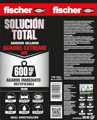 fischer ▫️ Solução Total de Fixação Extrema 600 kg Preto 290 ml | Cola forte | Adesivo e selante de polímero MS | Para uso interior e exterior | Pintável e resistente a impactos 3