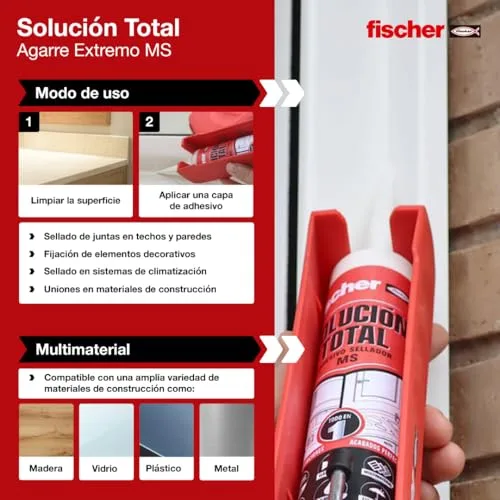 fischer ▫️ Solução Total de Fixação Extrema 600 kg Preto 290 ml | Cola forte | Adesivo e selante de polímero MS | Para uso interior e exterior | Pintável e resistente a impactos 5