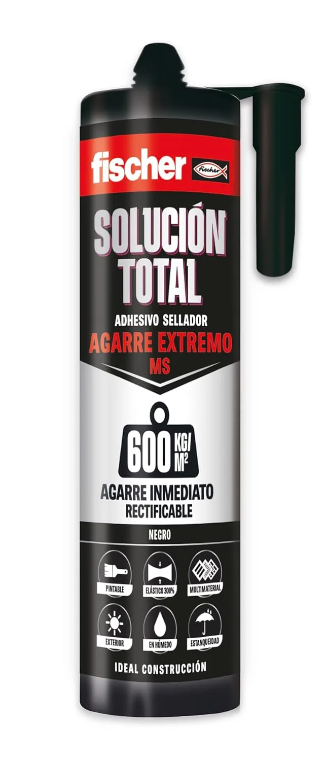 fischer ▫️ Solução Total de Fixação Extrema 600 kg Preto 290 ml | Cola forte | Adesivo e selante de polímero MS | Para uso interior e exterior | Pintável e resistente a impactos