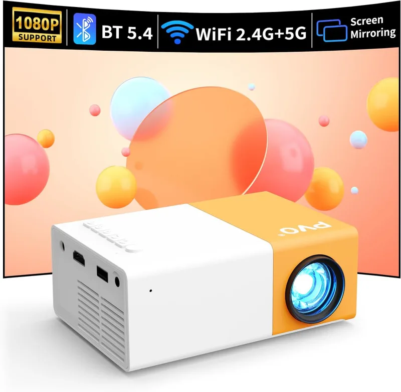 PVO ▫️ Projetor portátil WiFi, o ecrã do telemóvel pode ser espelhado no projetor sem fios ou através de um cabo de dados, compatível com a maioria dos dispositivos (YG300ProMax)