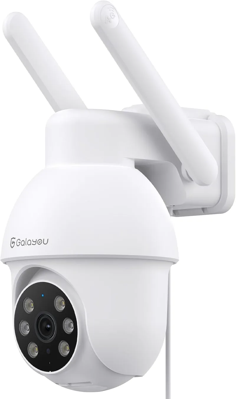 GALAYOU ▫️ Câmara de vigilância exterior 4G LTE - Câmara SIM 2K sem WiFi Câmara IP doméstica 360° com rastreio de movimento, visão nocturna a cores, gravação de cartão TF 24/7, IP65, compatível com Alexa