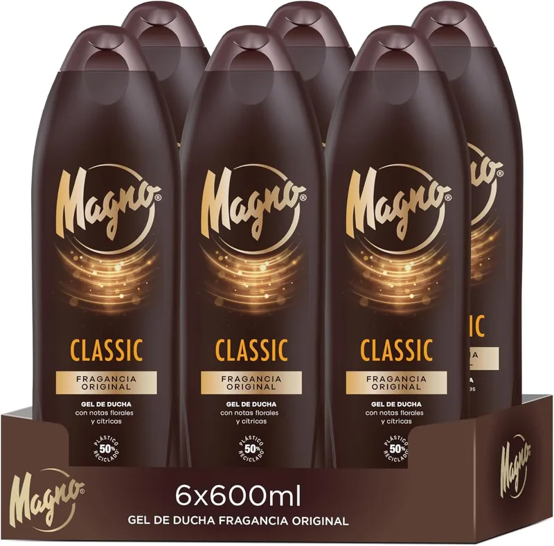 Magno ▫️ Gel de Duche Clássico - 6 embalagens de 600 ml (3.600 ml) - Cremoso e agradável - A sua fragrância não o deixará indiferente.