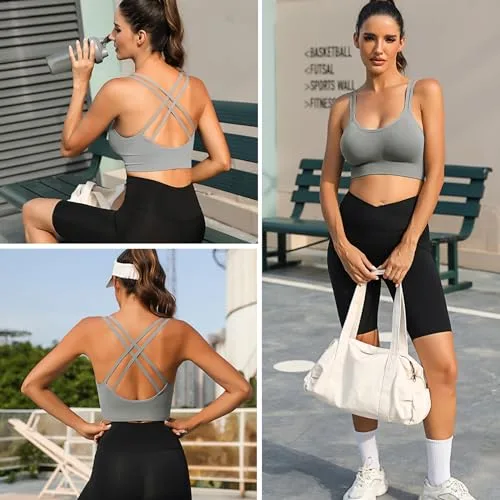 Leversic ▫️ Sutiã desportivo para mulher, sutiã de ioga almofadado, sutiã desportivo de impacto médio, top curto com costas cruzadas e alças, para fitness, ioga e ginásio 5
