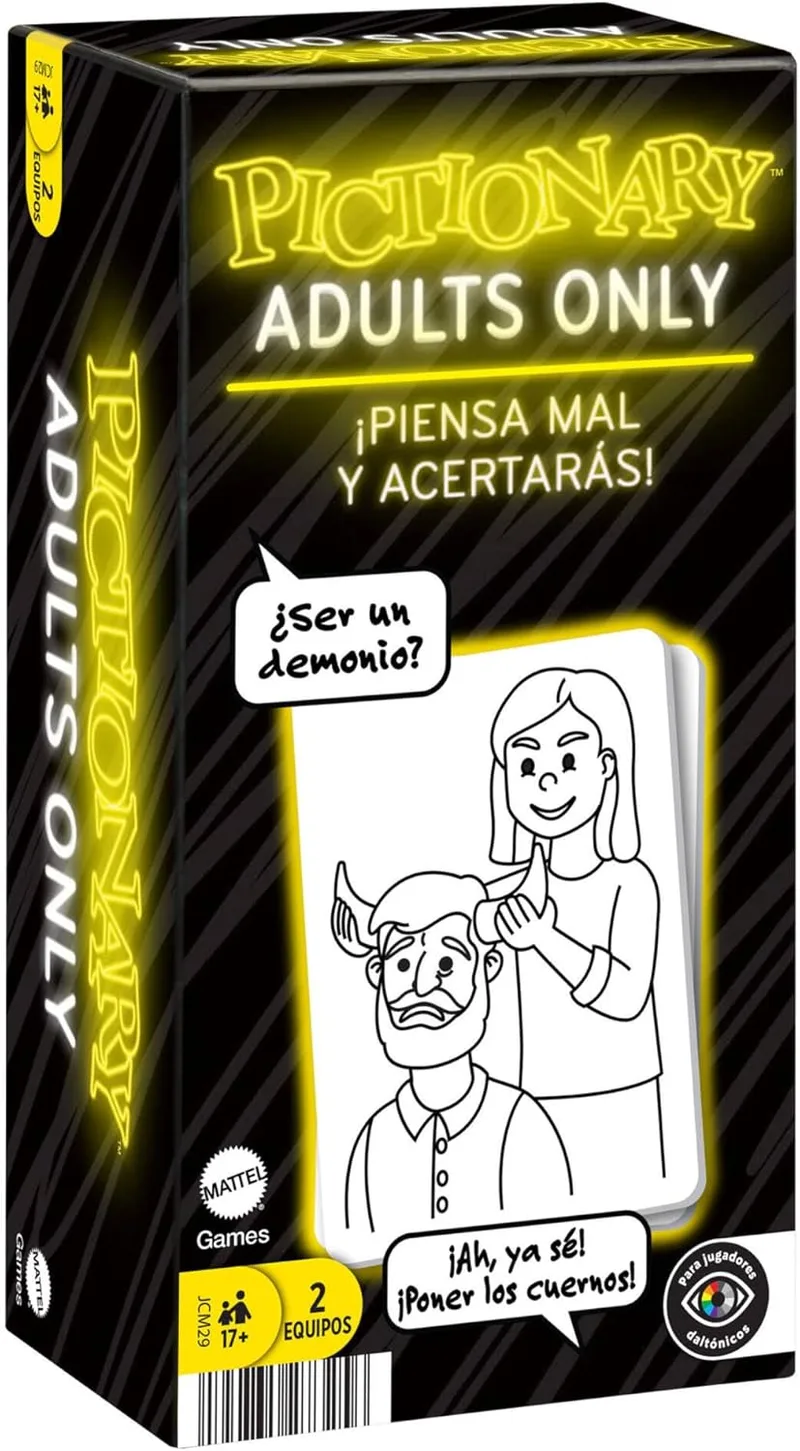 Mattel Games ▫️ Pictionary Adults Only, Jogo de Tabuleiro, para Adultos e Noites de Jogo, Jogo de Desenhos e Cartas de Pistas, Tabuleiros, Marcadores e Ampulheta, Versão em Inglês, JCM29