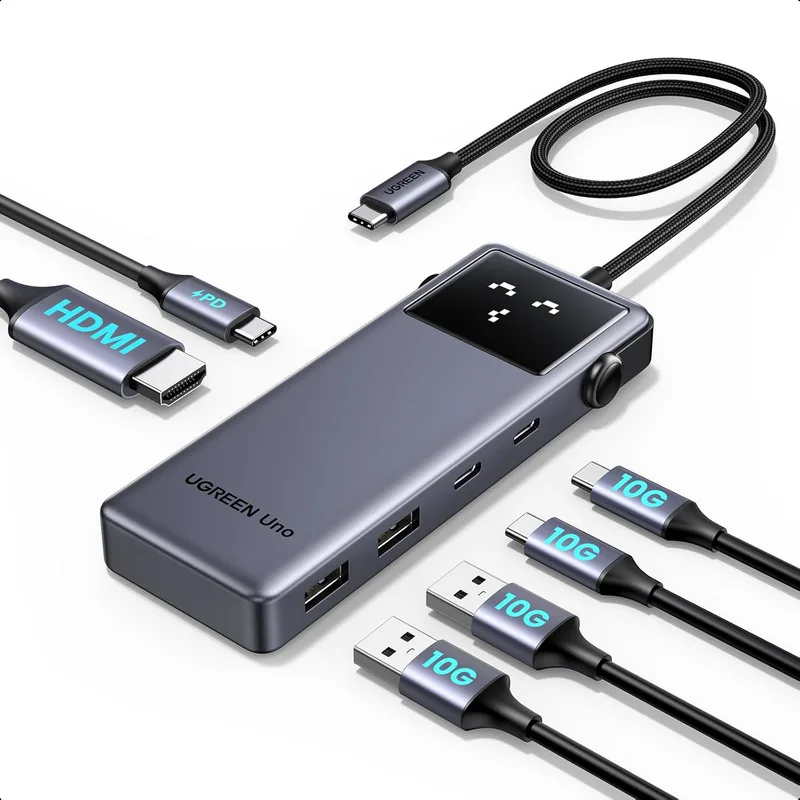 UGREEN ▫️ Uno 10Gbps USB C Hub HDMI 4K 60Hz PD 100W Adaptador Tipo C 3.2 com Indicador LED Compatível com MacBook Pro Air M3 M2 M1, iPad, iPhone 17 Pro MAX Air, Galaxy S25