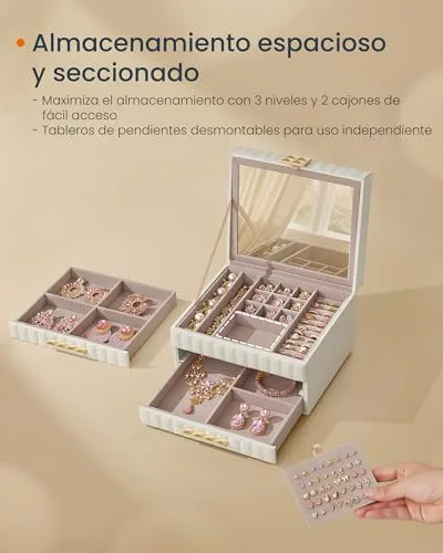 SONGMICS HOME ▫️ Porta-joias com gavetas, acolchoado, com espelho 4