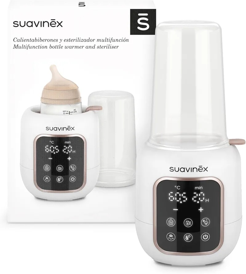 SUAVINEX ▫️ Aquecedor de biberões e esterilizador 2 em 1, esteriliza biberões e chupetas, aquece e descongela biberões, leite materno e papinhas, com modo rápido e desligamento automático, fácil de utilizar