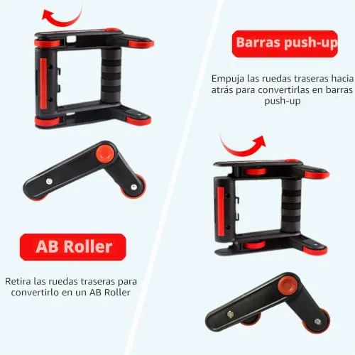 AOUZEA ▫️ 2 em 1: Pega para flexões com função de roda abdominal - Rolo dobrável - Inclui uma pega antiderrapante e confortável, luvas antiderrapantes e corda de saltos 3