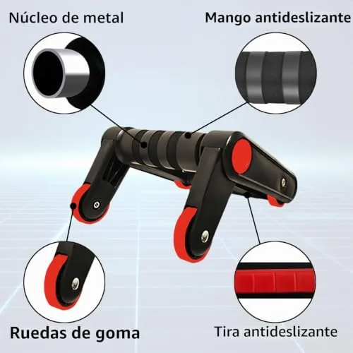 AOUZEA ▫️ 2 em 1: Pega para flexões com função de roda abdominal - Rolo dobrável - Inclui uma pega antiderrapante e confortável, luvas antiderrapantes e corda de saltos 5