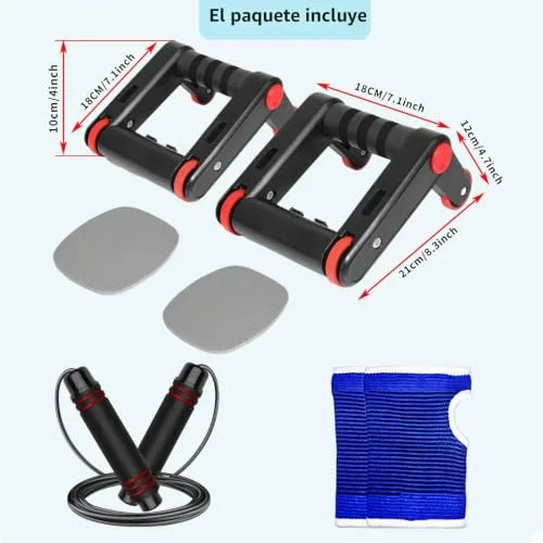 AOUZEA ▫️ 2 em 1: Pega para flexões com função de roda abdominal - Rolo dobrável - Inclui uma pega antiderrapante e confortável, luvas antiderrapantes e corda de saltos 7