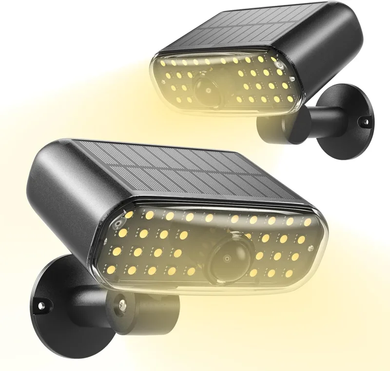 Lixada ▫️ Conjunto de 2 candeeiros solares de parede para exterior, com detetor de movimento, candeeiros LED para exterior à prova de água (IP65), candeeiros solares de segurança com 3 modos, adequados para jardins