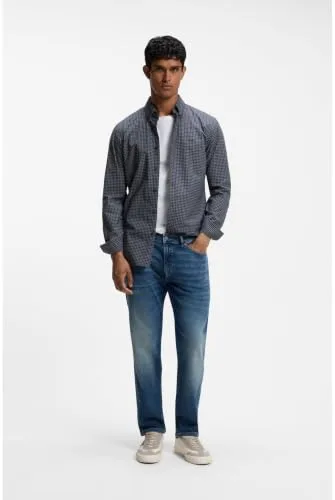 BOSS ▫️ RE.Maine BO Maine - Calças de ganga de corte regular para homem, em ganga elástica azul 2