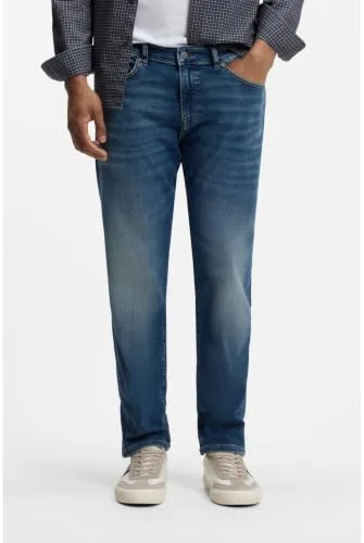 BOSS ▫️ RE.Maine BO Maine - Calças de ganga de corte regular para homem, em ganga elástica azul 3