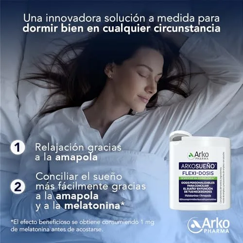 Arkopharma ▫️ Arkosueño Flexi-Dosis 60 Comprimidos, Melatonina 0,5 mg, Papoila 4