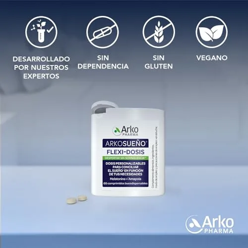 Arkopharma ▫️ Arkosueño Flexi-Dosis 60 Comprimidos, Melatonina 0,5 mg, Papoila 6