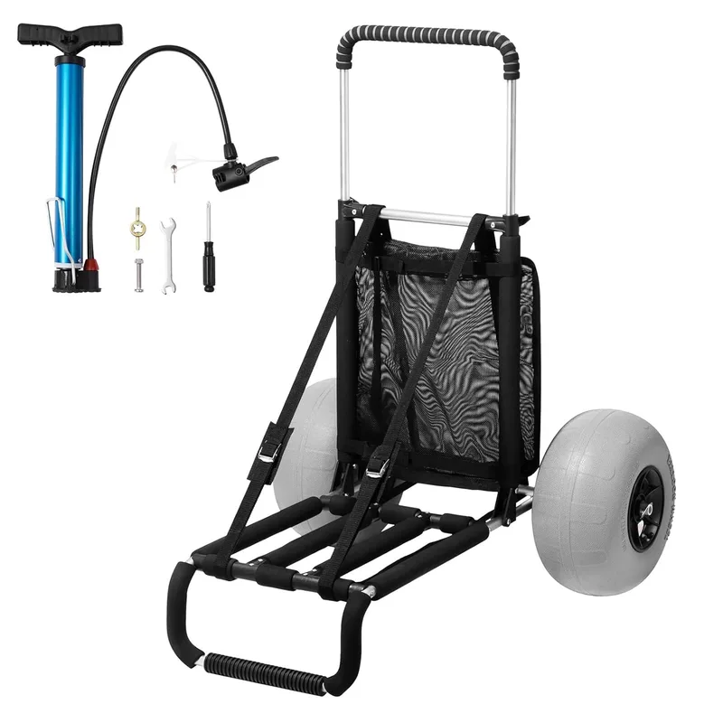 VEVOR ▫️ Carrinho de praia com grandes rodas sólidas em PE para areia, plataforma de carga de 760 x 390 mm, carrinho de areia dobrável, carrinho resistente para piquenique, campismo, pesca, praia, jardinagem
