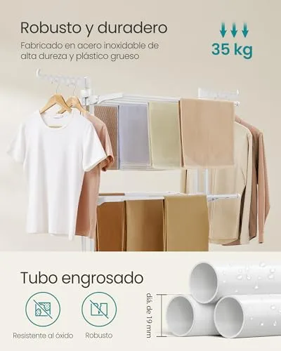 SONGMICS ▫️ Estendal dobrável de 4 níveis, com rodas e abas dobráveis 4