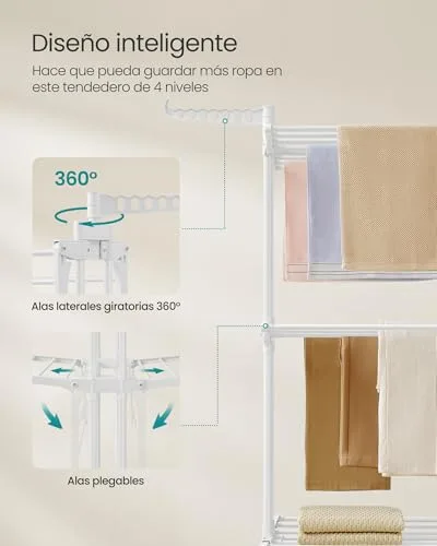SONGMICS ▫️ Estendal dobrável de 4 níveis, com rodas e abas dobráveis 5