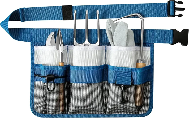 winhunt ▫️ Avental de ferramentas de jardim para mulher, cinto de ferramentas ajustável com 8 bolsos, cinto de trabalho oxford resistente para jardinagem, construção (azul)