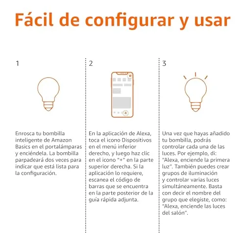 Amazon Basics ▫️ Lâmpada LED inteligente regulável, casquilho E27, branco suave, 8 W (equivalente a 60 W), funciona apenas com a Alexa, embalagem com 2 unidades 5
