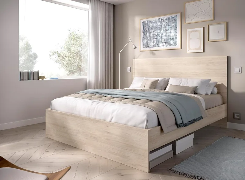 DEKIT GRUPO RIMOBEL ▫️ Lago - Cama para quarto 135/140 x 190 - Natural - 100 x 145,4 x 195